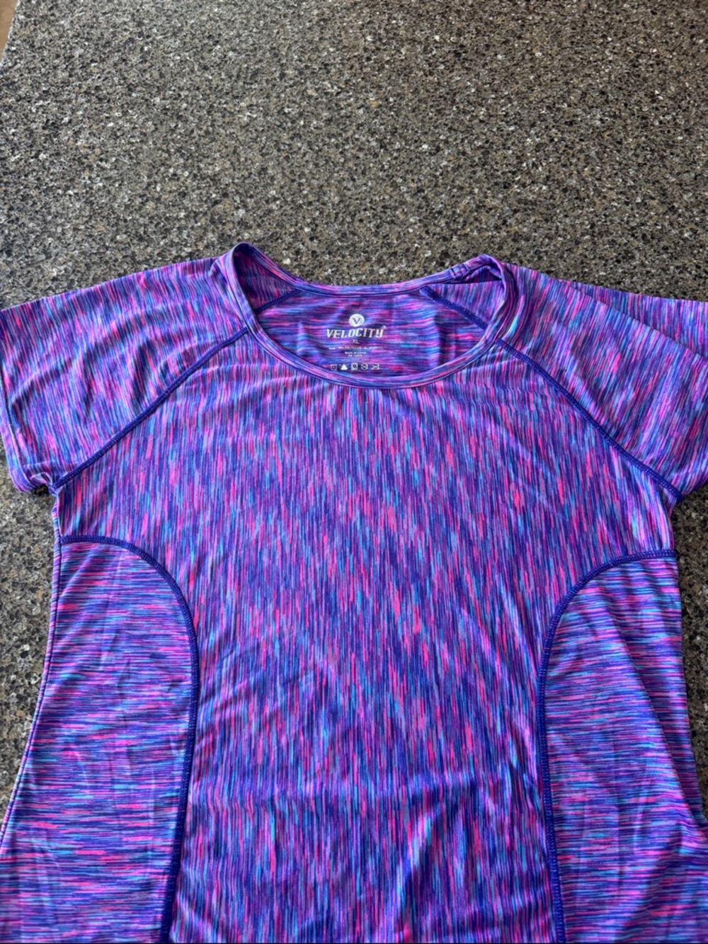 Velocity Purple Pink Blue Short Sleeve Performance Workout Tee size XL